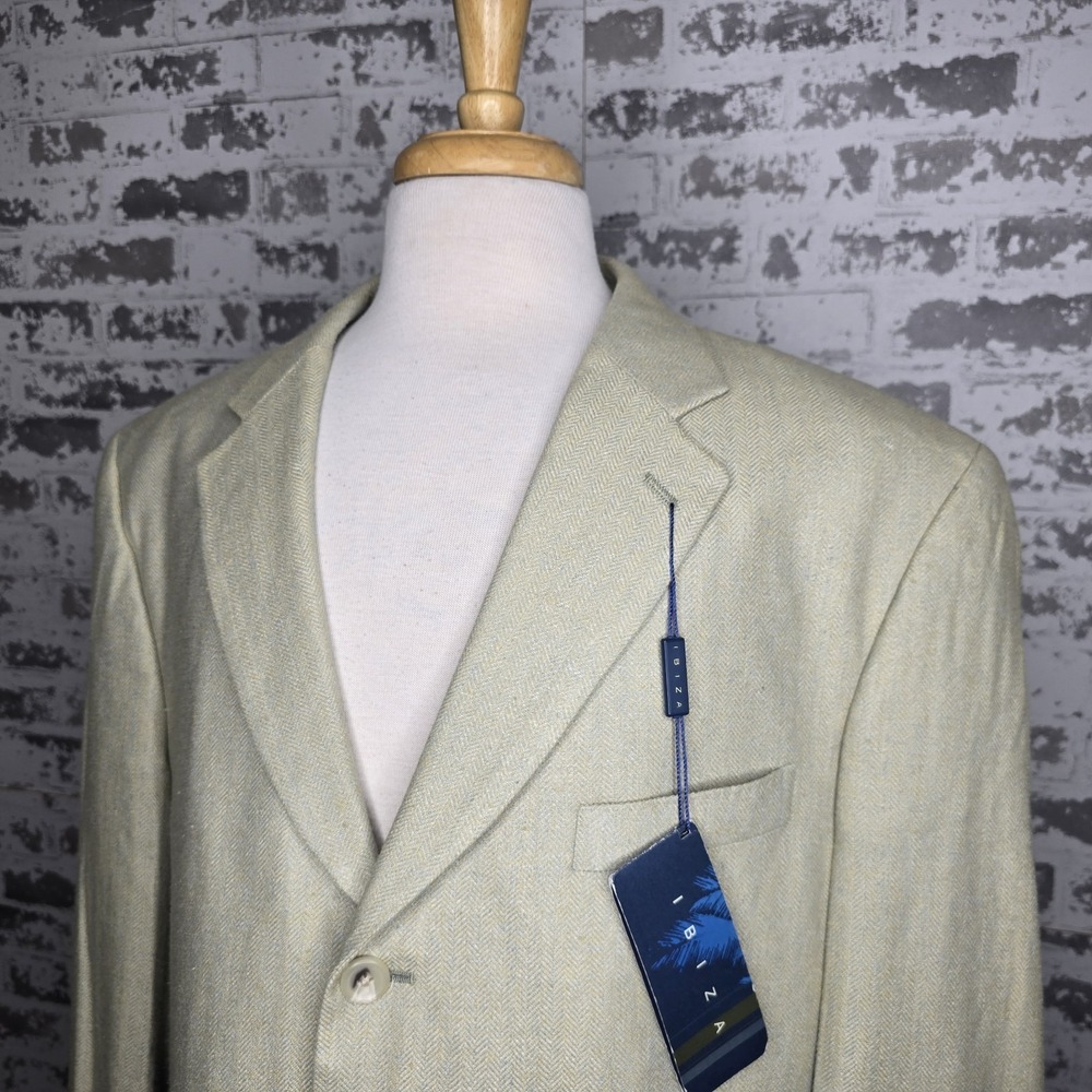 NEW Ibiza Blazer Mens 48R Beige Herringbone 100% Silk Tailored Fit